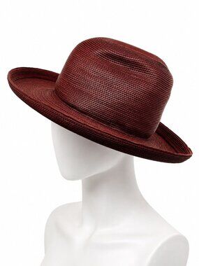 Patricia Underwood Wide-Brim Burgundy Corded Leather Hat For Women